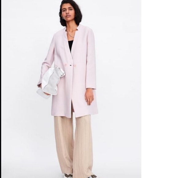 Zara Pale Pink Textured Weave Frock Coat, NWT, XS - Picture 1 of 16